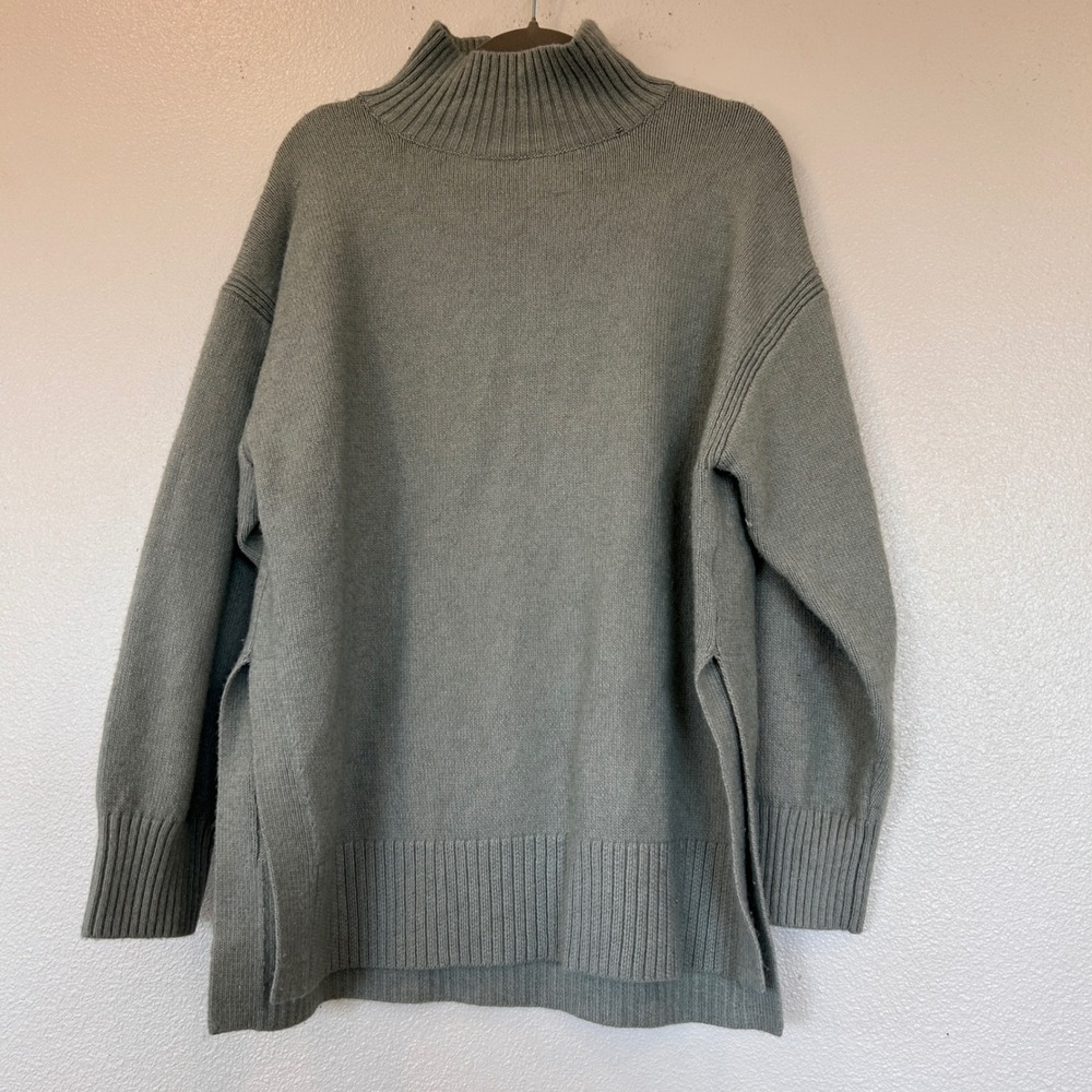 H&M Mineral Blue Mock Neck Wool Blend Oversized Knit Sweater Women's Large